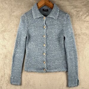 Willi Smith Cardigan‎ Womens M Light Blue Sweater Knit Button Down Grandmacore